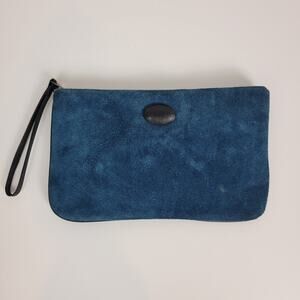 Shirl Miller Womens Clutch Bag 10" x 6" Blue Suede Zip Closure Made in USA NEW